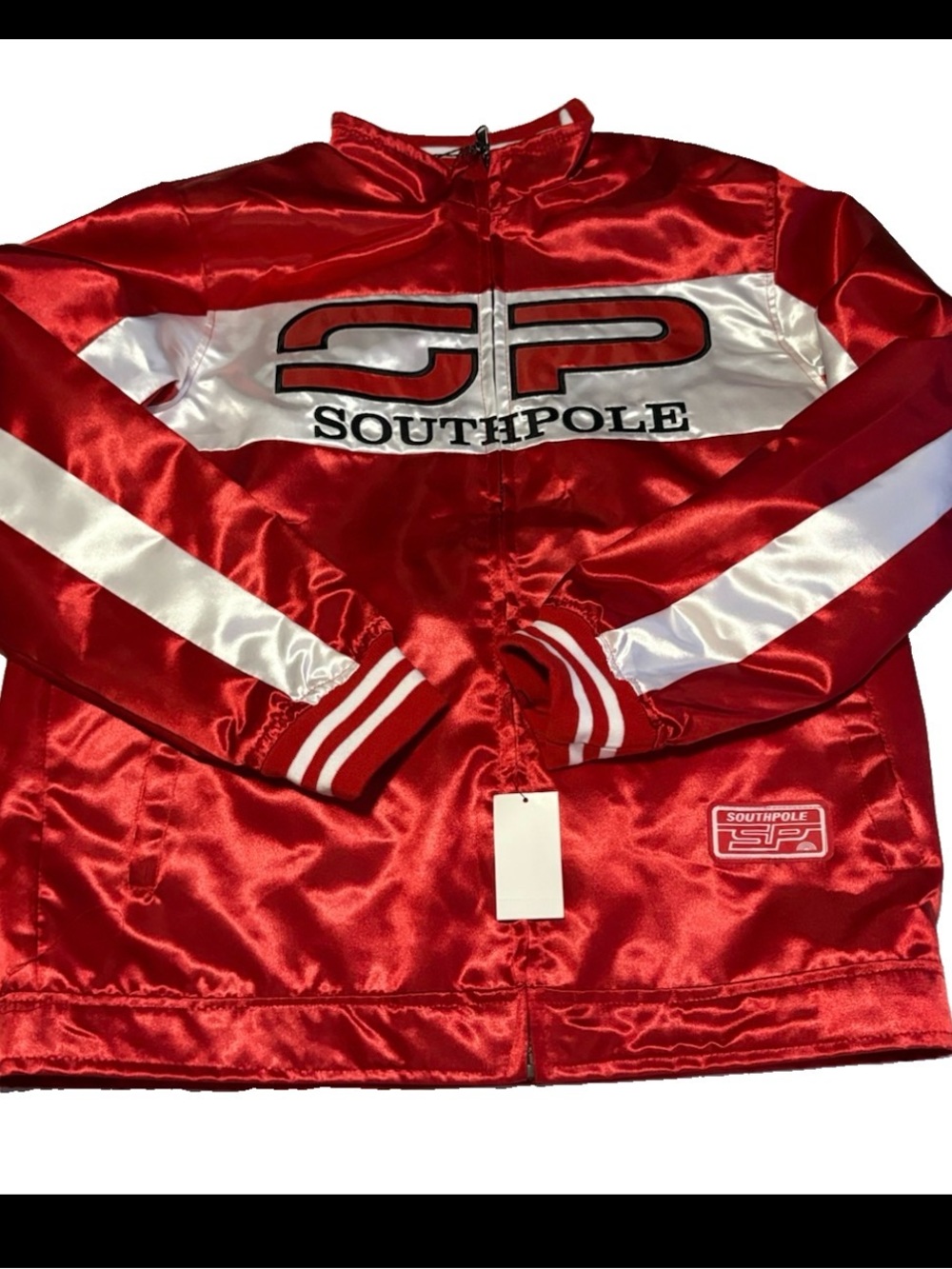 South Pole Red and White Satin Track Jacket Mens large